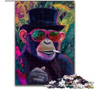 Puzzle 1000 pièces pour Adultes Chimpanzé Fumeur Jeu interactif Familial Défi cérébral Cadeau 50x75cm
