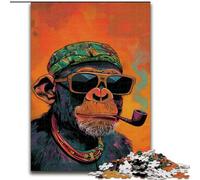 Puzzle 1000 pièces pour Adultes, chimpanzé Fumeur, pour Les Adolescents, Les Couples et Les Amis pour Les Anniversaires et Noël 50x75cm