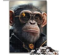 Puzzle 1000 pièces pour Adultes, chimpanzé Portant des Lunettes de Soleil, Jeux éducatifs, Jouets à Faire soi-même avec Affiche et fiche de Questions Assorties, pour Les 14 Ans et Plus, 26x38cm