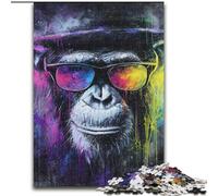 Puzzle 1000 pièces pour Adultes chimpanzé Portant des Lunettes, décoration d'intérieur, pour Noël et Le Nouvel an pour Les Adolescents Taille 50x75cm