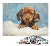 Puzzle 1000 pièces pour Adultes, Chiot Teckel dans la Neige, Peinture, Chien Saucisse, Art Mural, Puzzles en Bois, Casse-tête pour Adultes, 1000 pièces (75 x 50 cm)