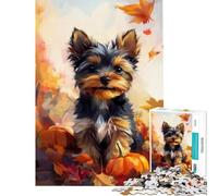 Puzzle 1000 pièces pour Adultes Chiot Yorkshire dans Les Feuilles d'automne Jeux relaxants Jouets Jeux éducatifs Cadeaux d'anniversaire pour Femmes (Dimensions 38x26cm)