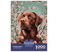 Puzzle 1000 Pièces pour Adultes Chocolate Labrador with Cherry Blossoms Labrador Floral Wall Art Puzzle pour Adultes - Jeux De Détente - Niveau De Difficulté : Difficile - Idéal comme Cadeau pour TOU