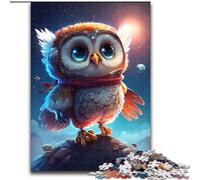 Puzzle 1000 pièces pour Adultes Chouette Astronaute en Bois, pour Noël et Le Nouvel an, Cadeau de Vacances 50x75cm. Un pour Noël ou Un Anniversaire.
