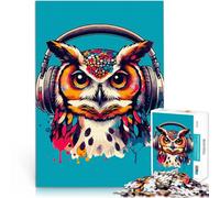Puzzle 1000 pièces pour Adultes Chouette avec Un Casque Jouets de Divertissement Familial Cadeau d'œuvre d'art 52x38cm