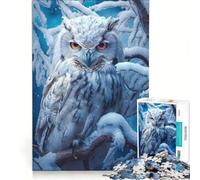 Puzzle 1000 pièces pour Adultes Chouette Blanche perchée sur la Neige Jeux de société Course de Vitesse Manuelle idéal pour la décoration de Bureau 38x52cm