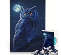 Puzzle 1000 pièces pour Adultes Chouette Bleue perchée la Nuit, Jeu Pratique, Difficile et Stimulant, idéal pour la décoration de Bureau 50x75cm