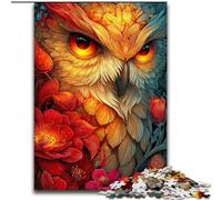 Puzzle 1000 pièces pour Adultes Chouette dorée en Bois, pour Noël et Le Nouvel an, Taille 50x75cm pour Les fêtes, Les Anniversaires et Les soirées Jeux en Famille