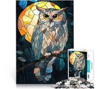 Puzzle 1000 pièces pour Adultes Chouette en vitrail Entraînez Votre Cerveau et Vos Mains Décoration d'intérieur et Cadeaux Uniques 52x38cm