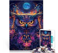 Puzzle 1000 pièces pour Adultes Chouette sous la Lune Jouets éducatifs d'apprentissage Cadeau d'anniversaire, Cadeaux, décoration Murale 52x38cm
