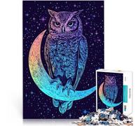 Puzzle 1000 pièces pour Adultes Chouette sur Croissant de Lune, Art rétro Jeu Stimulant Car C'est Un pour Toute la Famille 52x38cm