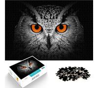 Puzzle 1000 pièces pour Adultes Chouette sur Fond Noir Jouets éducatifs d'apprentissage Jeu éducatif pour Anniversaire, Noël 52x38cm