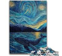 Puzzle 1000 pièces pour Adultes Ciel étoilé Baleine Anti-Stress Séjour de Vacances Tuer Le Temps avec Affiche Assortie et Feuille de Questions 26x38cm