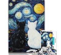 Puzzle 1000 pièces pour Adultes Ciel étoilé Chat Noir et Blanc 1000 pièces pour Adolescents Cadeaux Design Dynamique et Unique expérience de Puzzle relaxante et stimulante (26x38cm)