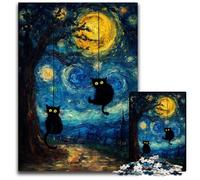 Puzzle 1000 pièces pour Adultes Ciel Nocturne Le Chat de Van Gogh Puzzles en Carton Défi cérébral, Cadeau Parfait pour Les Adolescents et décoration intérieure 26x38cm