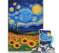 Puzzle 1000 pièces pour Adultes, Ciel Nocturne, tournesols, Jouets de Jeu, Chaque pièce est Unique - Jeu Familial Stimulant et Amusant (Taille 75x50cm)