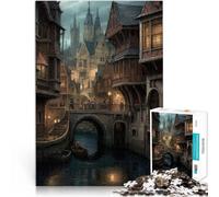 Puzzle 1000 pièces pour Adultes Cité médiévale de Nuit Défi Difficile pour soulager Le Stress Convient pour la décoration de Bureau 50x70cm
