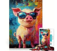 Puzzle 1000 pièces pour Adultes Cochon Chic aux Nuances de Gris,découpe précise,Jeu de réflexion et de détente,Cadeau Artistique de Noël (38x52cm)