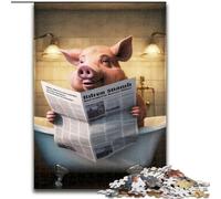 Puzzle 1000 pièces pour Adultes : Cochon lisant Un Journal. Puzzle 1000 pièces pour Adultes. Idéal pour la décoration de la Maison et du Bureau, Les fêtes, Les Anniversaires et Les Cadeaux