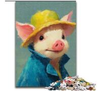 Puzzle 1000 pièces pour Adultes Cochon Portant Un Chapeau Puzzle en Bois Divertissement Relaxant, Cadeau de Noël Parfait et décoration d'intérieur Taille 50x75cm