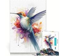 Puzzle 1000 pièces pour Adultes Colibri Aquarelle Jeu de mémoire Amusant Découpe Nette Pièces Robustes Cadeau Unique pour soulager Le Stress (50x75cm)