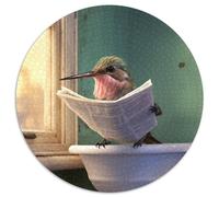 Puzzle 1000 pièces pour Adultes Colibri lisant Un Journal Puzzle Rond 1000 pièces pour Les Vacances et décoration intérieure 67,5 x 67,5 cm