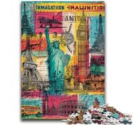 Puzzle 1000 pièces pour Adultes Collage de Timbres de Paris pour Les 14 Ans et Plus pour s'amuser en Famille et Jouer en soirée Jouets Cadeaux 26x38cm