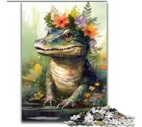 Puzzle 1000 pièces pour Adultes, coloré, Peint à la Main, Motif bébé Crocodile, en Carton, idéal pour Les Loisirs en Famille pour Les fêtes et Les Anniversaires(1000 pièces, 26x38cm)