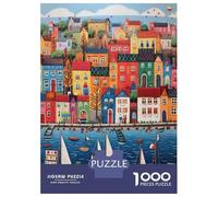 Puzzle 1000 Pièces pour Adultes Colorful Coastal Village Scene Puzzle Casse-tête Difficile, Idéal comme Cadeau pour Toute La Famille 70x50cm/1000pcs