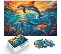 Puzzle 1000 pièces pour Adultes, Colorful Dolphins Swimming in Blue Water | Pour une pause tranquille entre semaine et w nd : ce puzzle adulte 1000 pièces associe concentration et détente.