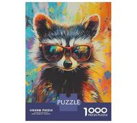 Puzzle 1000 Pièces pour Adultes Cool Raccoon in Sunglasses Puzzle Adulte - Jeu De Réflexion - Vacances À La Maison - Tuer Le Temps - Faire Travailler Son Cerveau 70x50cm/1000pcs