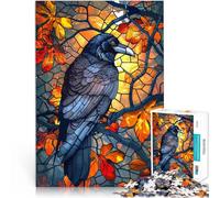 Puzzle 1000 pièces pour Adultes Corbeau dans Un vitrail d'automne pour s'amuser en Famille pour la décoration intérieure 38x26cm