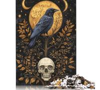 Puzzle 1000 pièces pour Adultes : Corbeau Mystique et crâne sous la Lune dorée (75 x 50 cm)