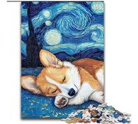 Puzzle 1000 pièces pour Adultes Corgi Ciel Nocturne en Bois, décoration Artistique DIY Parfaite ou Cadeau d'anniversaire 50x75cm pour Anniversaire, Vacances, Noël, Halloween