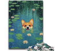Puzzle 1000 pièces pour Adultes Corgi dans l'eau Difficile Difficile Cadeaux pour Les Amis et la Famille Convient pour Et 14 26x38cm