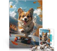 Puzzle 1000 pièces pour Adultes Corgi Skateboard Jouet éducatif intellectuel décompressant Cadeaux du Père Noël Secret 50x70cm
