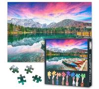 Puzzle 1000 pièces pour adultes Coucher de soleil à couper le souffle sur le lac Fusine avec Mangart Peak Paysage de montagne Destination pittoresque Puzzle difficile Art Activité relaxante Idée
