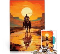 Puzzle 1000 pièces pour Adultes Coucher de Soleil de Cow-Boy Jeu Familial Anti-Stress Défi Difficile Jeu de défi Unique 75x50cm