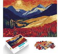 Puzzle 1000 pièces pour Adultes Coucher de Soleil en Montagne avec des Fleurs Jeux Amusants Améliorer la mémoire 52x38cm
