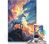 Puzzle 1000 pièces pour Adultes Coucher de Soleil Mystique de la Licorne Jeu de Quiz Car C'est Un pour Toute la Famille 75x50cm