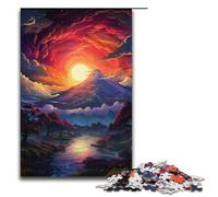 Puzzle 1000 pièces pour Adultes Coucher de Soleil psychédélique coloré au Mont Fuji Puzzle en Bois pour Adultes et Enfants Outil de soulagement du Stress 1000 pièces (38 x 26 cm)