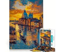 Puzzle 1000 pièces pour Adultes Coucher de Soleil sur Le Canal de Venise Jeu de mémoire Amusant Pièces Robustes et nettes Cadeau Unique pour soulager Le Stress (50x75cm)