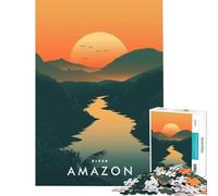 Puzzle 1000 pièces pour Adultes Coucher de Soleil sur Le fleuve Amazone Jeu Relaxant défi intellectuel Jouet addictif Cadeau d'anniversaire pour Toute la Famille (Dimensions 38x52cm)