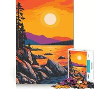 Puzzle 1000 pièces pour Adultes,Coucher de Soleil sur Le lac Tahoe,Art Minimaliste,Jeu aux arêtes Vives,Jeu d'adresse Amusant et Calme,Cadeau de Noël apaisant (50x75cm)