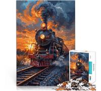 Puzzle 1000 pièces pour Adultes Coucher de Soleil sur Le Train à Vapeur Jeux éducatifs Renforcer l'amour Entre Les Couples 38x26cm