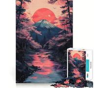 Puzzle 1000 pièces pour Adultes,Coucher de Soleil sur Les cerisiers en Fleurs,Casse-tête Amusant et précis,Cadeau de Loisirs et de détente,décoration de Noël (38x26cm)