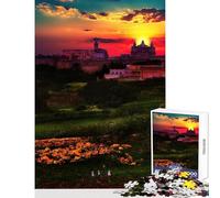 Puzzle 1000 pièces pour Adultes Coucher de Soleil sur Les remparts de Mdina à Malte Jeu Relaxant et Stimulant Jouet à Monter soi-même Cadeau d'anniversaire ou de Voyage (38x52cm)