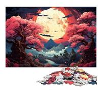 Puzzle 1000 pièces pour Adultes Couleurs psychédéliques de la Pleine Lune Fleurs de Cerisier Puzzle Impossible pour Adolescents de 14 Ans et Plus 1000 pièces (38 x 26 cm)