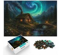 Puzzle 1000 pièces pour Adultes, Cozy Cottage Under The Northern Lights