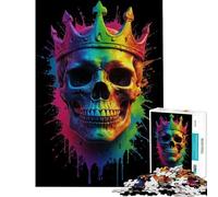 Puzzle 1000 pièces pour Adultes Crâne Arc-en-Ciel avec Couronne Jeu Relaxant et éducatif pour Les Femmes (Dimensions 38x52cm)